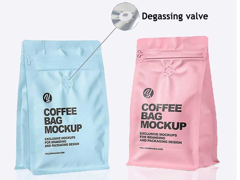 Degassing valve in coffee bags